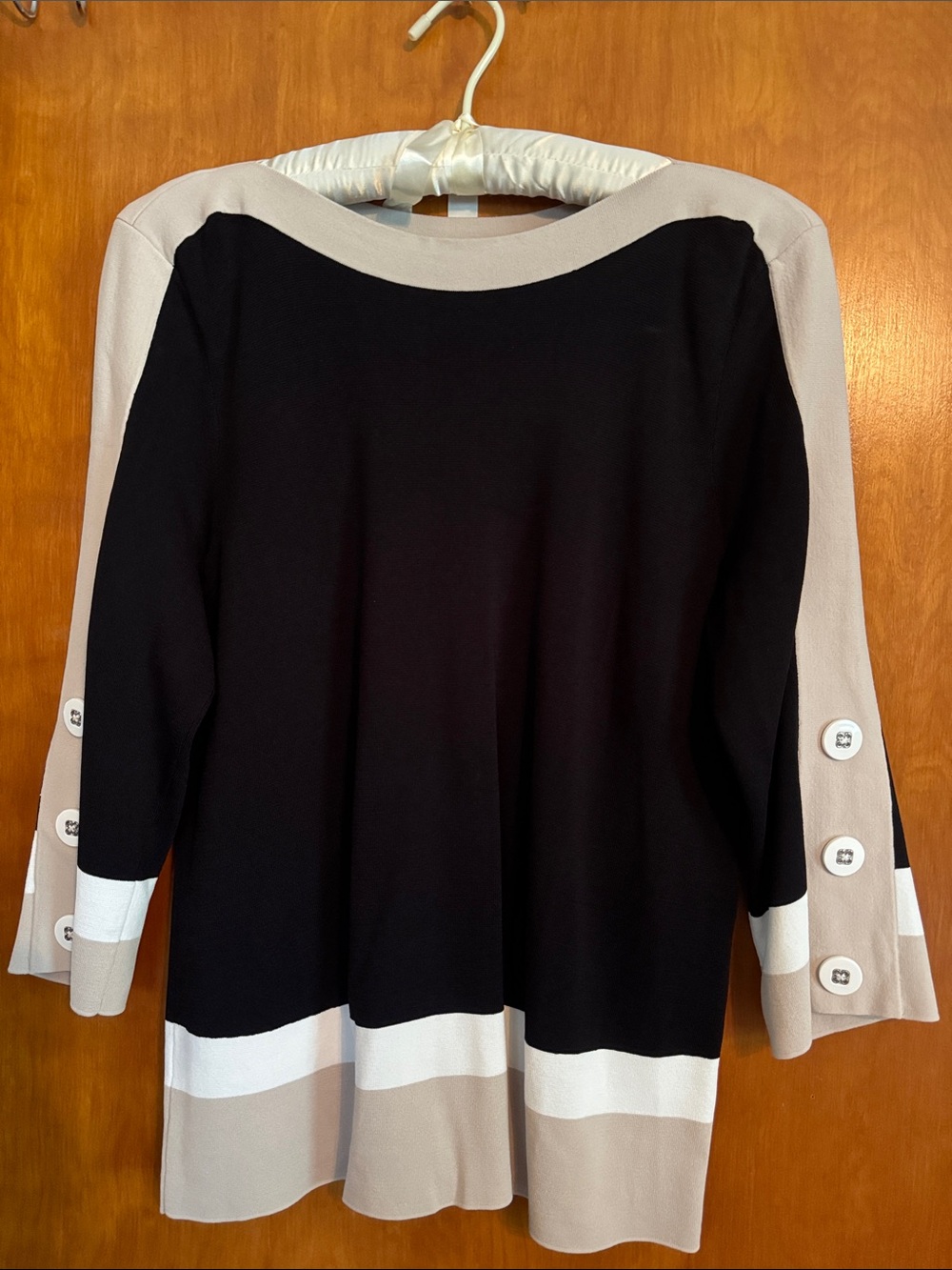 Joseph Ribkoff Black, White & Beige Colorblock Tunic
